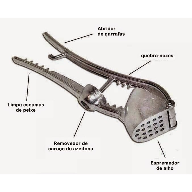 Espremedor de Alho 5 Utilidades Ferro Aluminio Grande e Pequeno