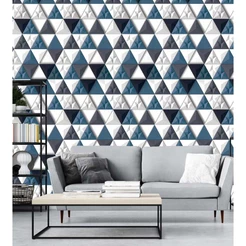 Papel de Parede Adesivo 3d Triângulos Em Tons De Branco Azul e Cinza