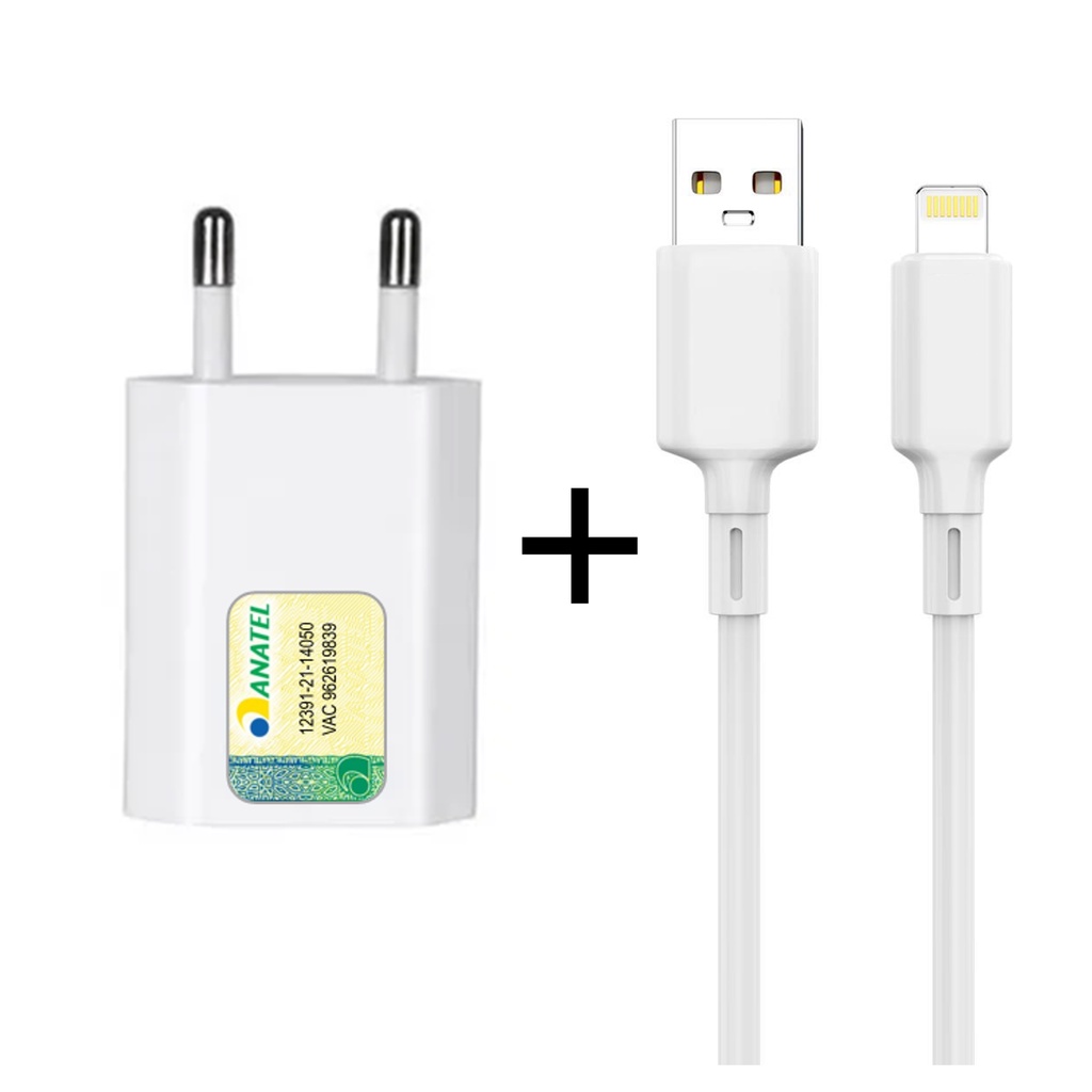 Carregador de Parede Compacto Com Cabo Lightning Para iPhone 5 5s 6 6s 7 8 X Xr 11 12 13 - Certificado Anatel