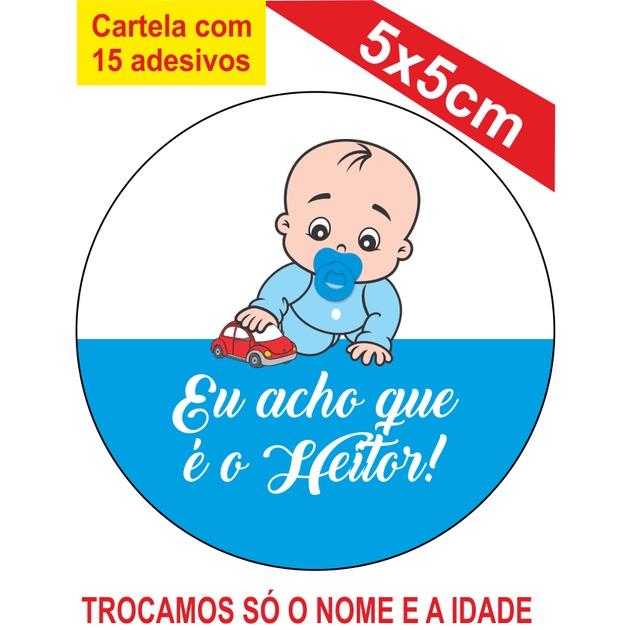 2 Cartelas de Adesivos (30 unidades) Chá Revelação Personalizados 5x5cm Festa Aniversário Lembrancinha
