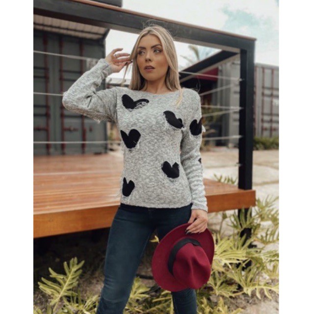 Blusa Feminina coração  Vazado  Tricot Trico Mousse fio flame  Moda Inverno Blogueira