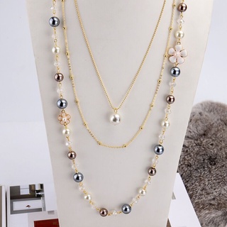 Exquisite Longo Multilayer Pérola Camisola Das Mulheres Cadeia De Colar De Moda Feminina Famoso Longo Colar De Jóias Collier Partido