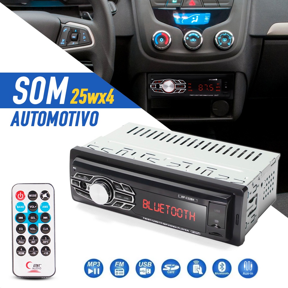 Rádio Automotivo USB RCA Bluetooth Cartão SD com Controle Barato Custo Benefício Sincroniza Ligação Celular
