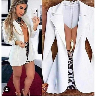 Max Blazer Neoprene Feminino Longo Acinturado Terninho Moda Evangélica Pronta Entrega