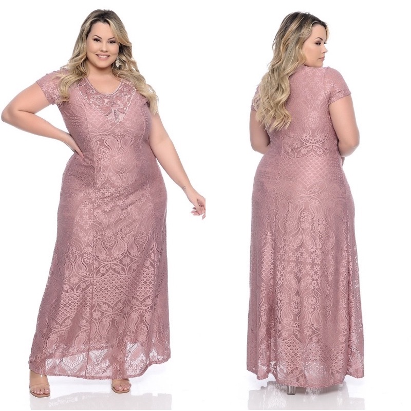 vestido longo feminino renda plus size festa casamento formatura