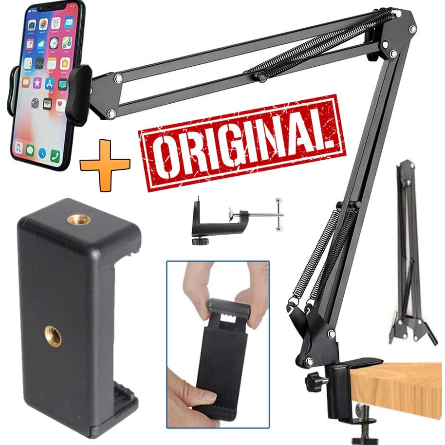 Braço Suporte Articulado Flexível De Mesa Cama Bancada Garra Pedestal Ajustável Apoio de Celular Smartphone Entrevista
