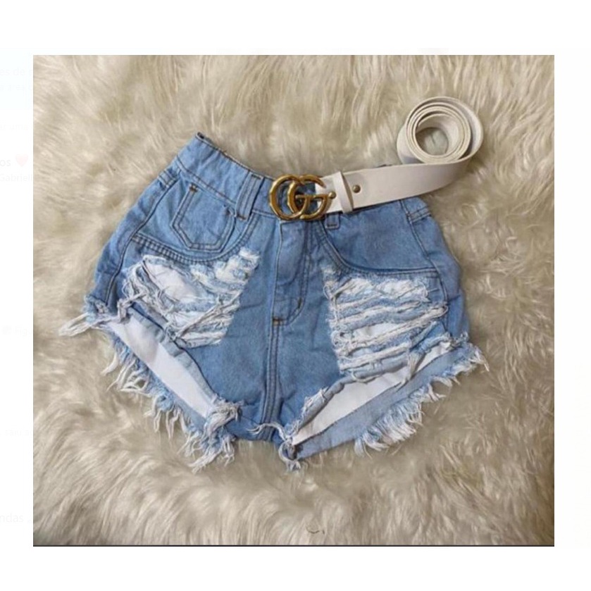 Short Bermuda Jeans Luxo Feminino Cintura Alta Destroyed Hot Pants
