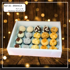 5~25 Caixas Embalagem Moldura 20 Doces Com Visor em Acetato BRANCA 19,3x15,5x4 - Ref. 35(CHOCO)