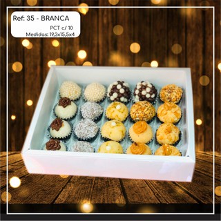 5~25 Caixas Embalagem Moldura 20 Doces Com Visor em  Acetato BRANCA 19,3x15,5x4 - Ref. 35 em Oferta na Shopee