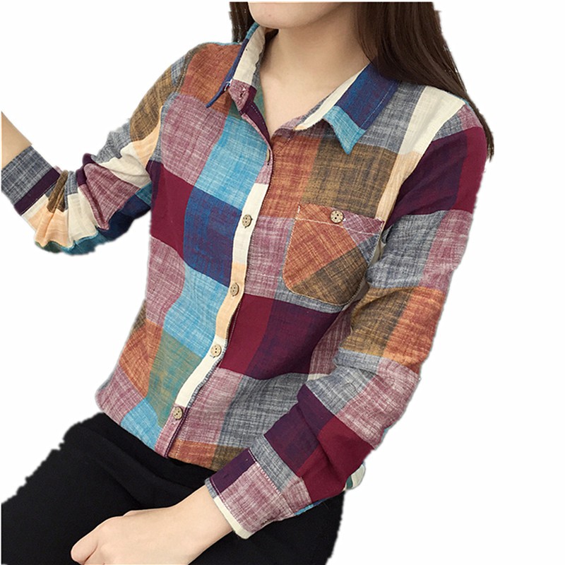 theft Memory reliability liu]Camisa xadrez de algodão e linho feminina 2020 versão coreana de camisa  versátil de manga comprida folgada POLO co | Shopee Brasil