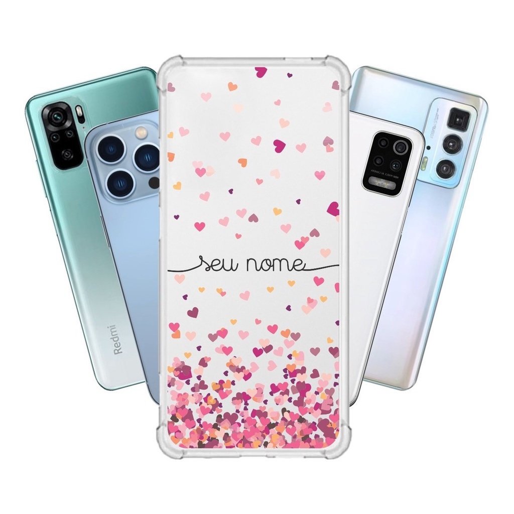 Capinha para Samsung A53 5G Anti Impacto Personalizada - Chuva de corações rosa com nome manuscrito