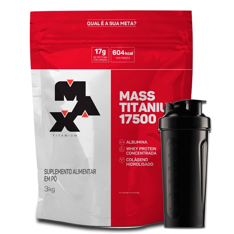 Kit Combo Mass Titanium Hipercalorico 3kg + Coqueteleira - Max Titanium