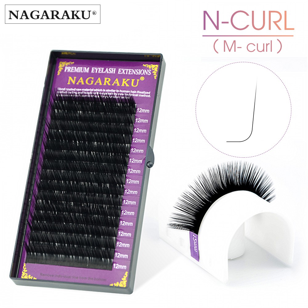 NAGARAKU N/M Curl Extensão de Cílios 16 Linhas Preto Fosco Cor Super Macio Natural Premium Cílios