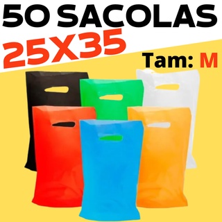 50UN Sacolas Plásticas 25x35 Alça Boca De Palhaço Pronta Entrega Várias Cores Tamanho M