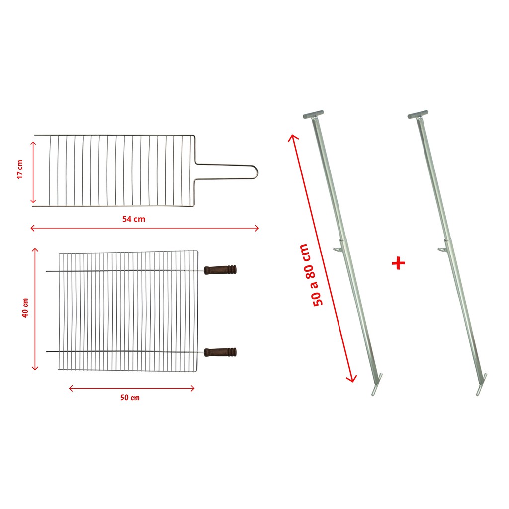 Kit Churrasqueira Grelha Pequena + Grelha Única Pequena + Suporte Extensor Ajustável 5001/5101U/5500 DP