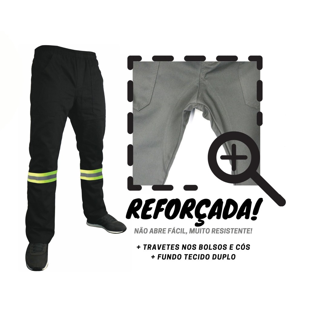 CALÇA REFORÇADA! Brim Pesado COM FAIXA REFLETIVA Cinza Preta sarja fardamento Uniforme profissional De Trabalho Para Pedreiro Soldador Mecânico Construção Civil Reforçada!