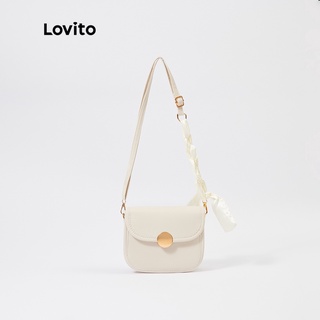 Lovito Bolsa de Ombro Quadrada Casual Lisa Fivela Redonda de Metal Torcida L244BA06 (Off White/Preto/Amarelo Claro)