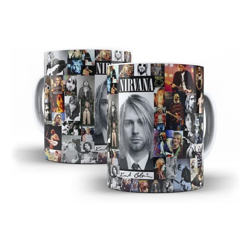 Caneca Branca de Cerâmica Nirvana Rock Kurt Cobain Cris Dave Mod 02