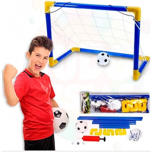 Kit Futebol Golzinho Mini Trave Infantil Plástico c/ Rede + Bola + Bomba