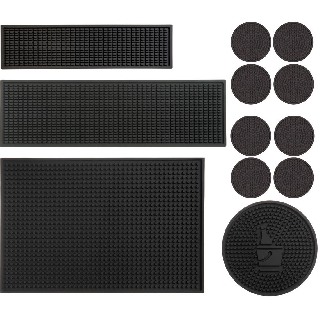 Bar Mat 45X30 + Balde Gelo + Bar Mat 50X15 + Bar Mat 38X10 + 8 Porta Copos Barman Bartender