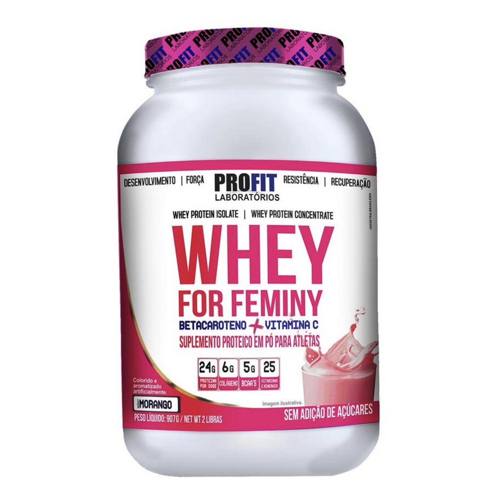 Whey Protein Isolado e Concentrado Feminino For Feminy Feme 907g - Profit / Fisionutri - com bcaa e colageno hidrolisado isolate fortalecimento pele cabelos unhas