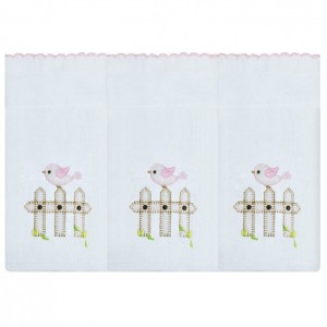 Kit 3 Fralda de Ombro Bordada Passarinho Rosa Camponesa Tecido Toalha Fralda Dupla 100% Algodão
