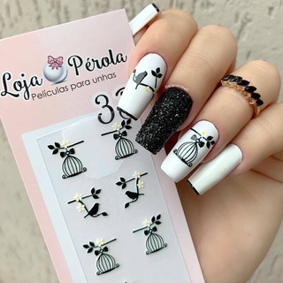 Adesivo 3D de Unhas Gaiola e Pássaros 3D 234