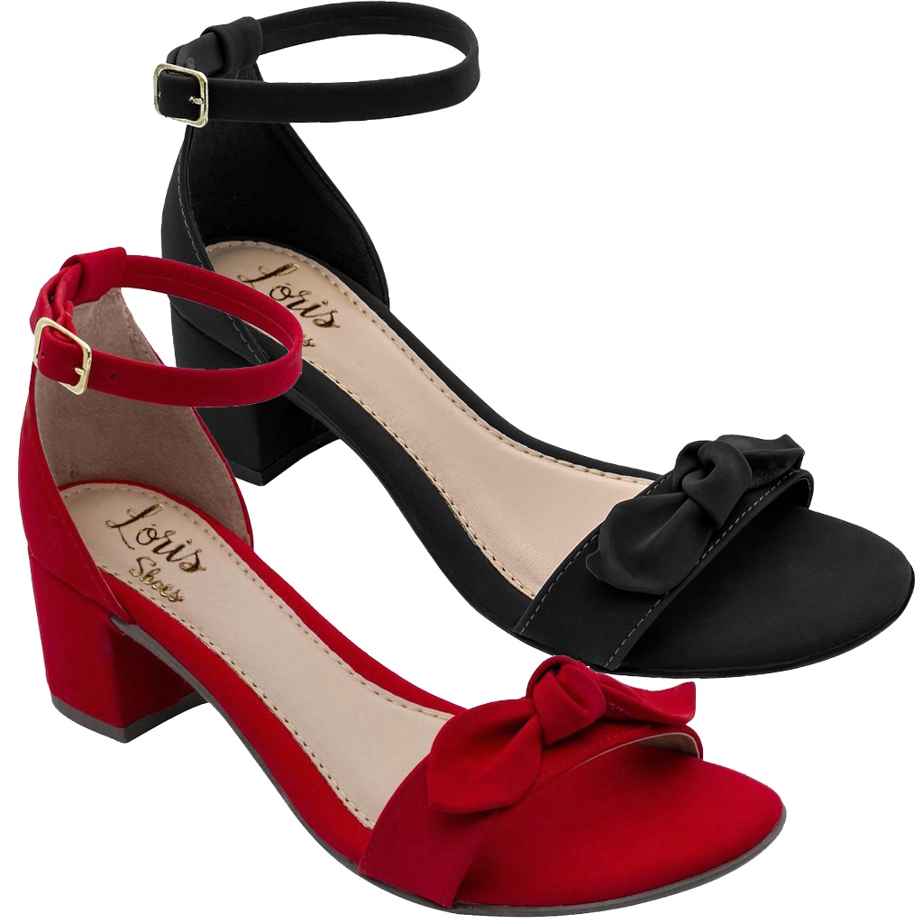 Kit 2 Pares Sandálias Feminina de Laço Nó Saltinho Quadrado Confort 203-032