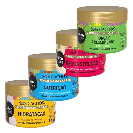 Kit Cronograma Capilar Sos Cachos Salon Line Reconstrucao Nutricao Hidratacao Forca E Crescimento 300g Cada Shopee Brasil