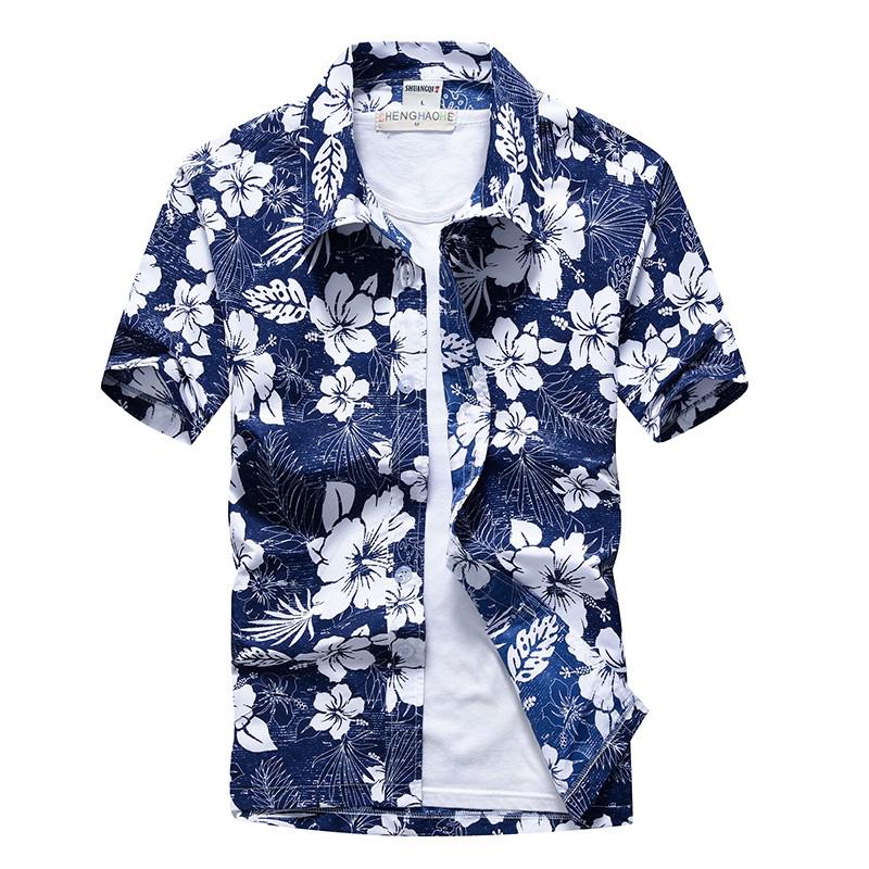 Camisa Casual Impressa Masculina Manga Curta Mais Tamanho Floral Havaiano