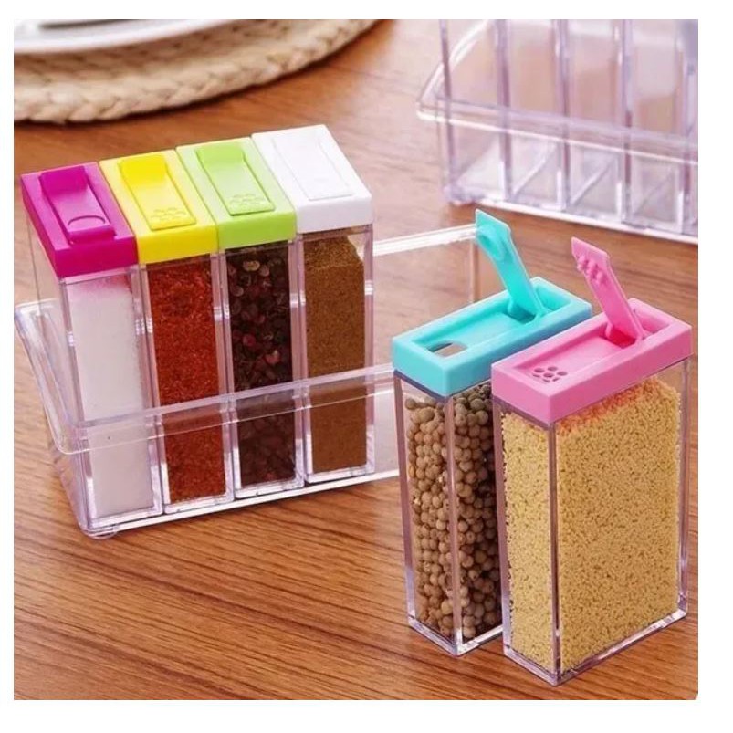 Set Di 4 Scatole Per Condimenti Trasparenti - Contenitori Spezie In Acrilico Con Cucchiai, 23x9.5x7.5 Cm - Foto 10
