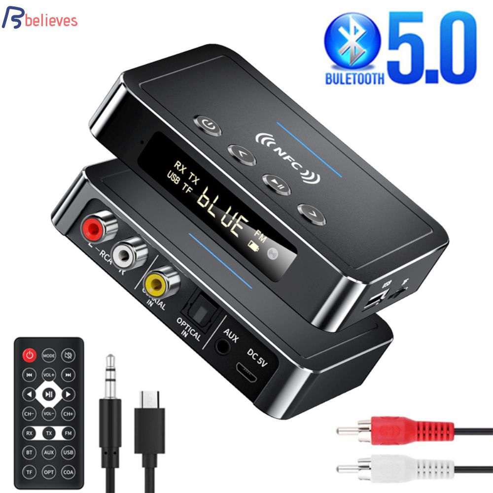 Nfc Bluetooth 5.0 Receptor Transmissor Fm Estéreo Aux Jack de 3.5mm de Áudio Bluetooth Óptico Rca Adaptador Sem Fio Para Tv Pc telefone Acredita