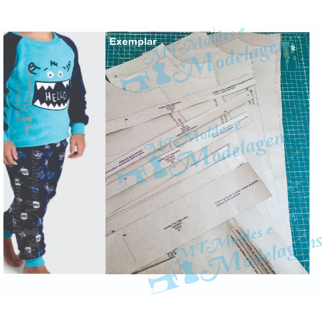 Moldes PIJAMA  Infantil BLUSA e  CALÇA Manga Raglan - Papel Kraft E Tamanho Real em Oferta na Shopee