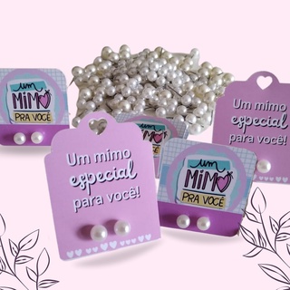 40 pares Brinco perola com Tag personalizado  - Mimo Brinde Cliente