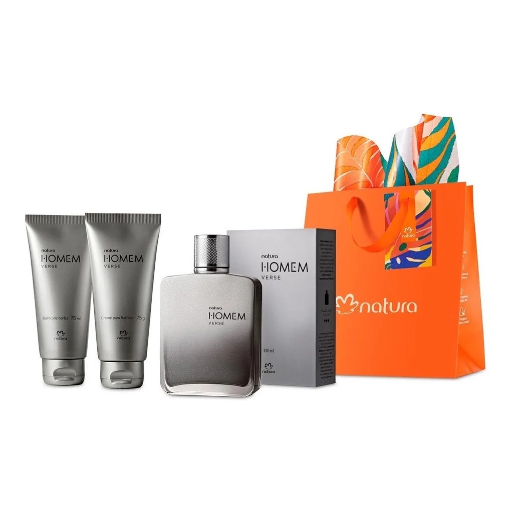 Kit Deo parfum natura homem verse 100ml+ creme de barbear 75ml + creme pós barba 75ml