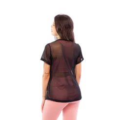 Blusa Feminina de Tule Transparente com Manga Roupa de academia Moda fitness