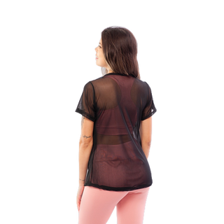 Blusa Feminina de Tule Transparente com Manga Roupa de academia Moda fitness