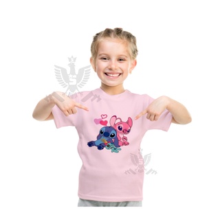 Camiseta camisa infantil Lilo Stitch desenho Lilo & Stitch personalizado cor de rosa