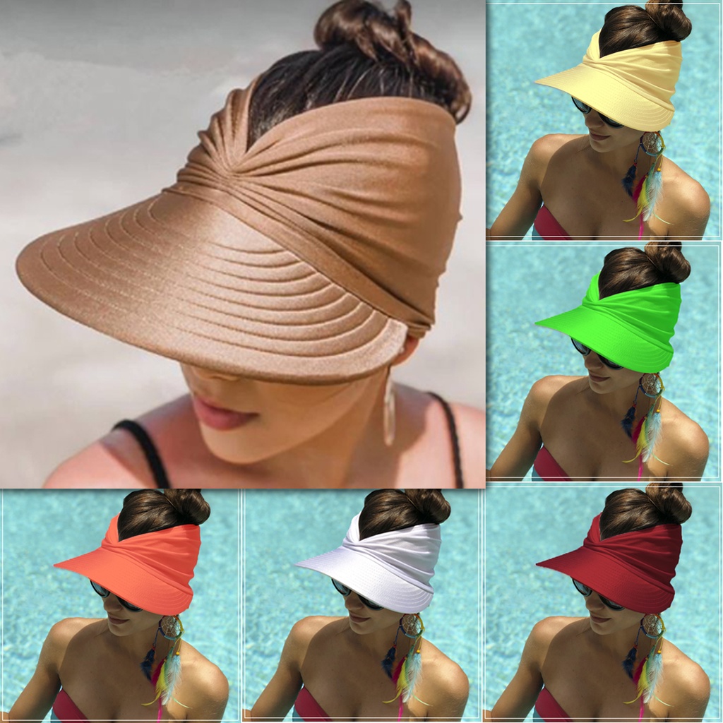 Viseira Feminina Turbante Moda Praia Piscina Dois Em Um Proteção Solar UV