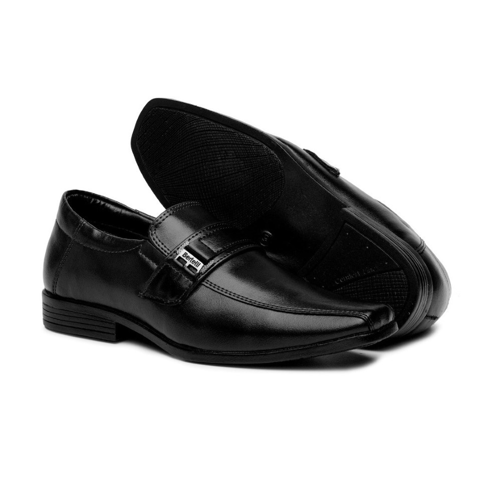 Sapato Social Infantil Bertelli com Fivela e Elástico 70104 - Preto