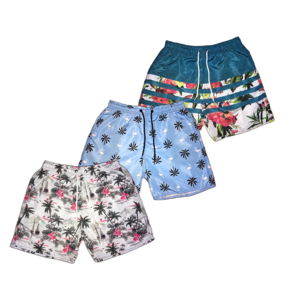 Kit 3 Short Masculino Mauricinho Bermuda Praia Tactel Estampada Atacado
