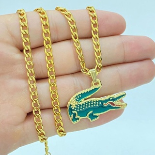 Cordão Corrente Com Pingente Lac Folheado Dourado com detalhes Verdes