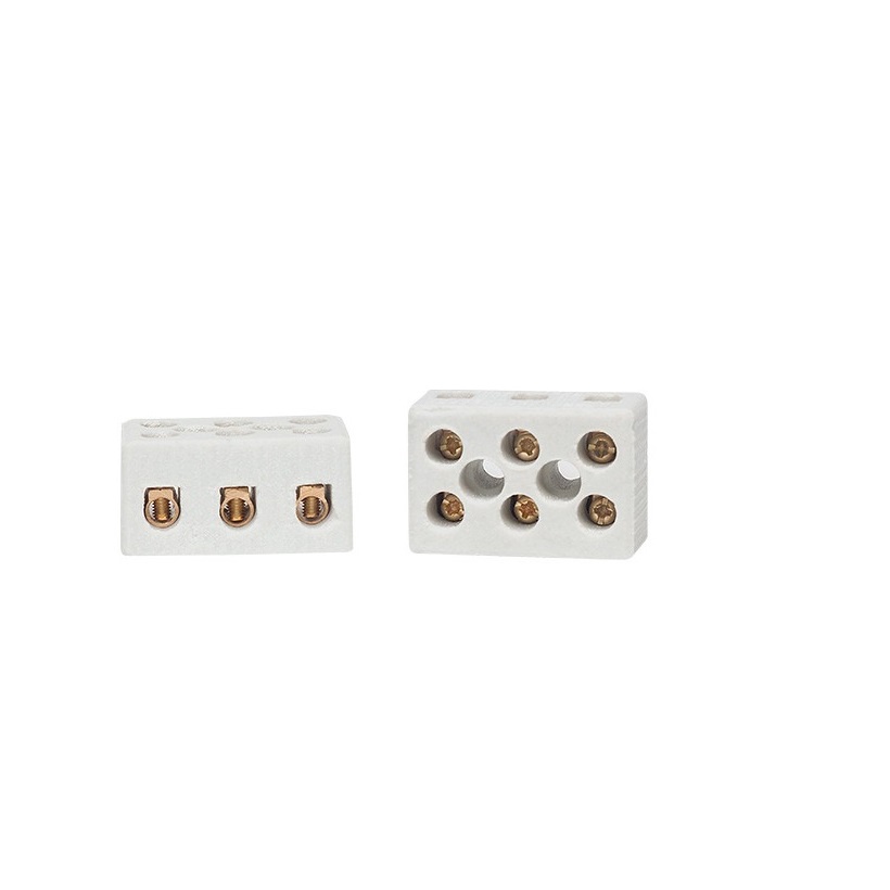 Pct 02 Conector de Porcelana Elétrico 16mm 68A 600v 3 Pinos Emenda P/ Fio Chuveiro