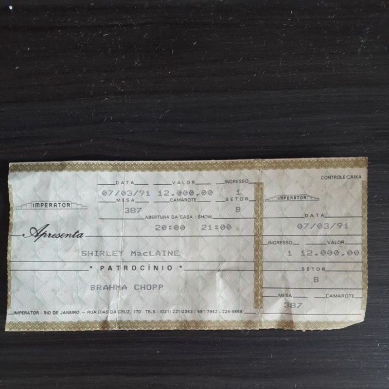 Ingresso Antigo Imperator Shirley MacLaine 1991