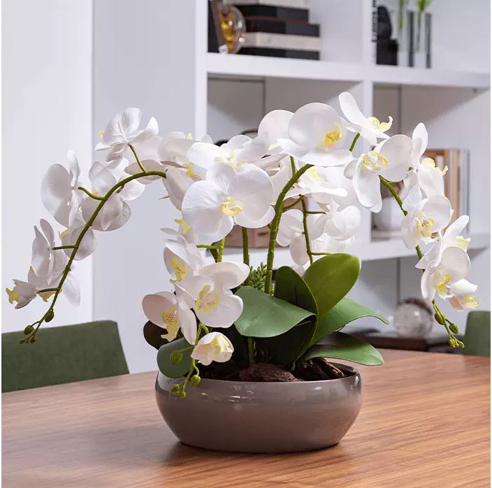 Arranjo 4 Orquídea Artificial Branca Com Vaso Bacia Fendi | Shopee Brasil