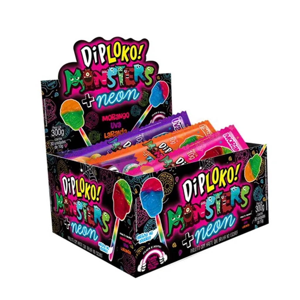 Pirulito Dip Loko Caveira Neon 300g C/30un - Danilla em Oferta na Shopee