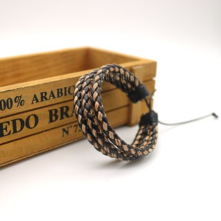Pulseira Bracelete Masculina feminina em Couro Marrom Preto Ajustável 3 Voltas luxo