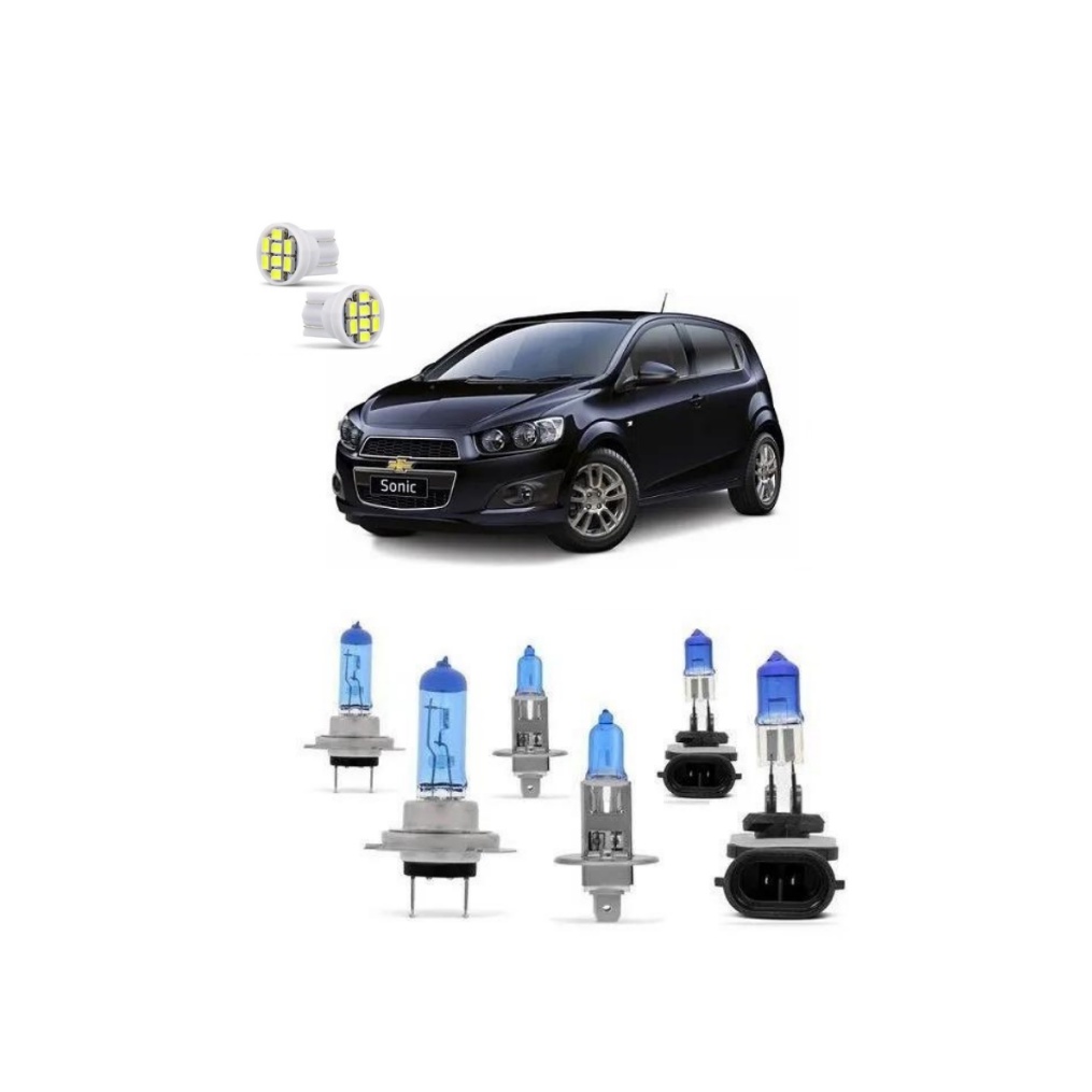Kit Lâmpadas  Super Branca Farol Alto H1 Baixo H7 Milhas H27 Gm Sonic Anos  2012 2013 2014 2015