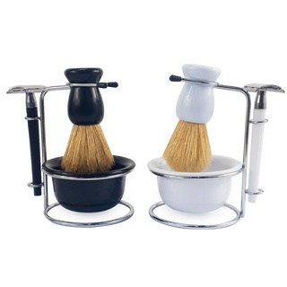 Kit Para Barbear Masculino Retro Vintage Lamina Metal Navalha Suporte Metal Saboneteira Pincel