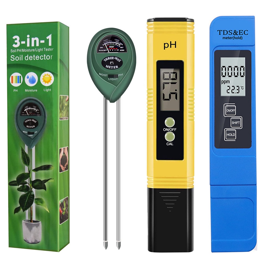3 Pacote Medidor De PH TDS PPM Medidor E PH Tester 3 Em 1 Soil PH PH
